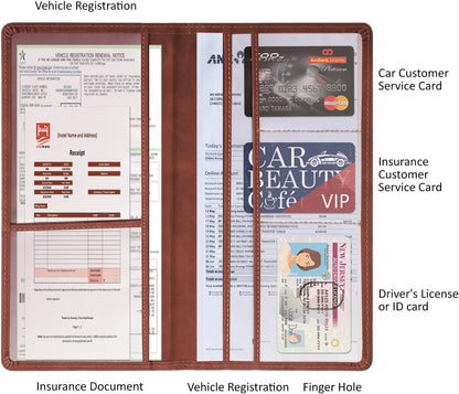 Car Accessories Registration and Insurance Holder,Leather Essential Card Magnetic Shut Vehicle Glove Box Organizer Case for Auto Driver License Document Truck Motorcycle Boat Men Women,Black