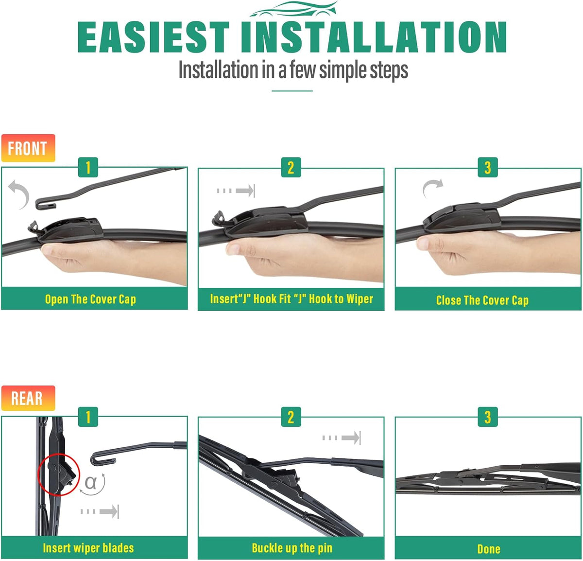 26" 16" 11" Windshield Wiper Blades Replacement for Chevrolet Chevy Trax 2024 2025 2026 Premium All Weather Front Rear Wipers Set - OEM Quality (Pack of 3) - Colors E