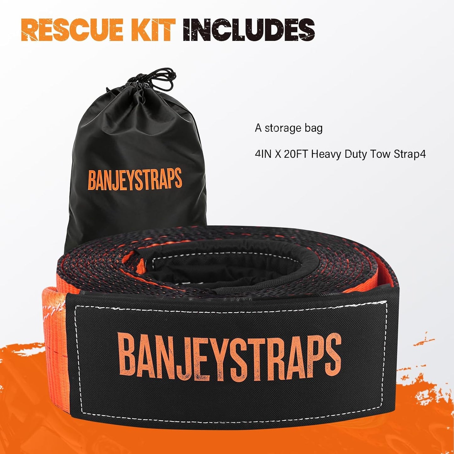 45,000 lb Recovery Tow Strap Kit with 3/4" Shackles（2pcs） - 4" x20' Heavy Duty Snatch Strap for Off-Road Truck & Jeep Recovery, Includes Storage Bag for SUV & 4x4 Vehicle Emergency
