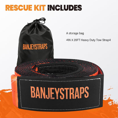45,000 lb Recovery Tow Strap Kit with 3/4" Shackles（2pcs） - 4" x20' Heavy Duty Snatch Strap for Off-Road Truck & Jeep Recovery, Includes Storage Bag for SUV & 4x4 Vehicle Emergency