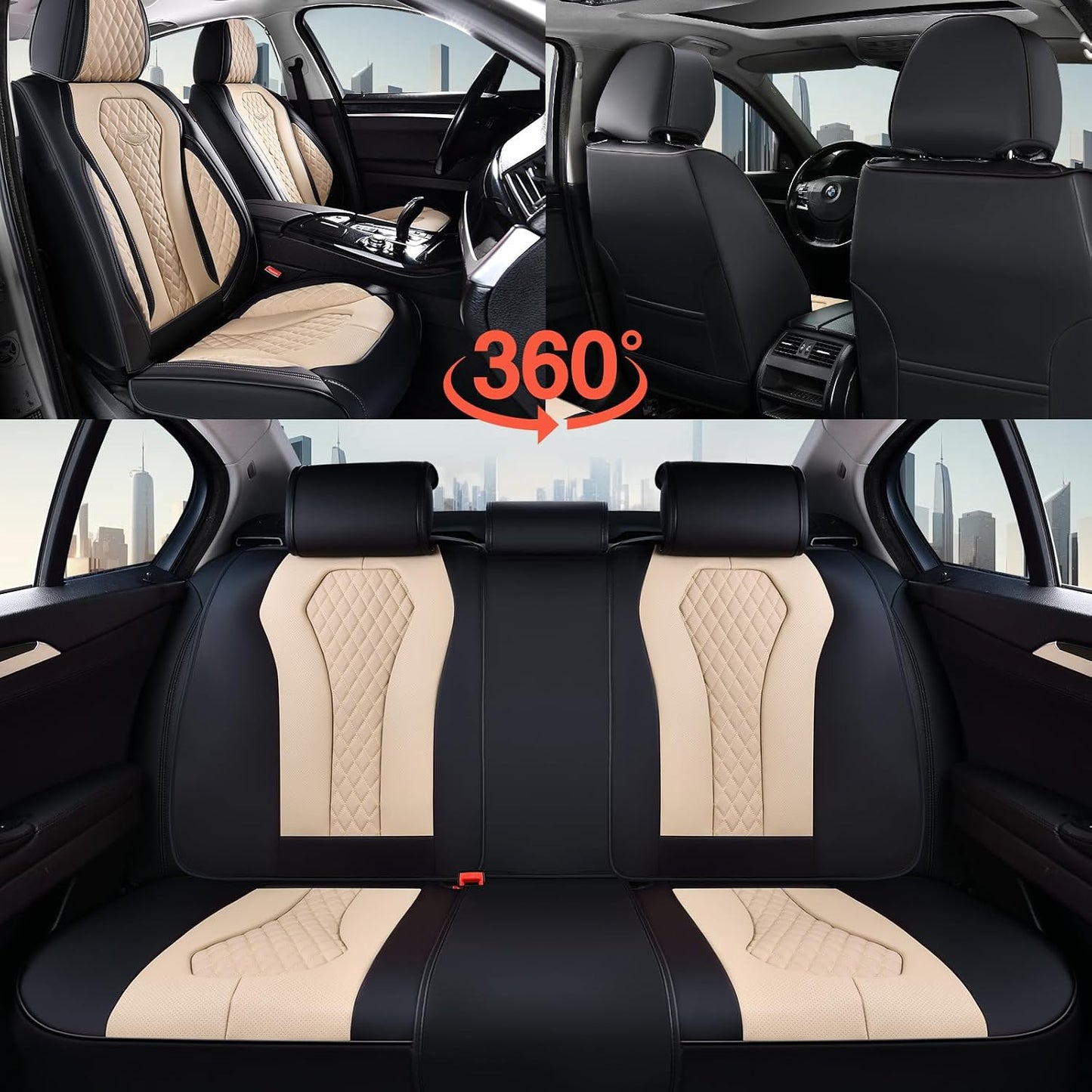 Coverado Seat Covers, Car Seat Covers Full Set, Black Car Seat Cover, Car Seat Covers Front Seats Back Seat Cover, Waterproof Car Seat Cushion, Leather Seat Covers Seat Protector Fit for Most Cars