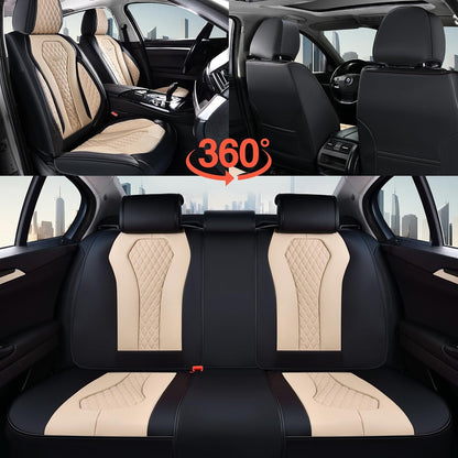 Coverado Seat Covers, Car Seat Covers Full Set, Black Car Seat Cover, Car Seat Covers Front Seats Back Seat Cover, Waterproof Car Seat Cushion, Leather Seat Covers Seat Protector Fit for Most Cars