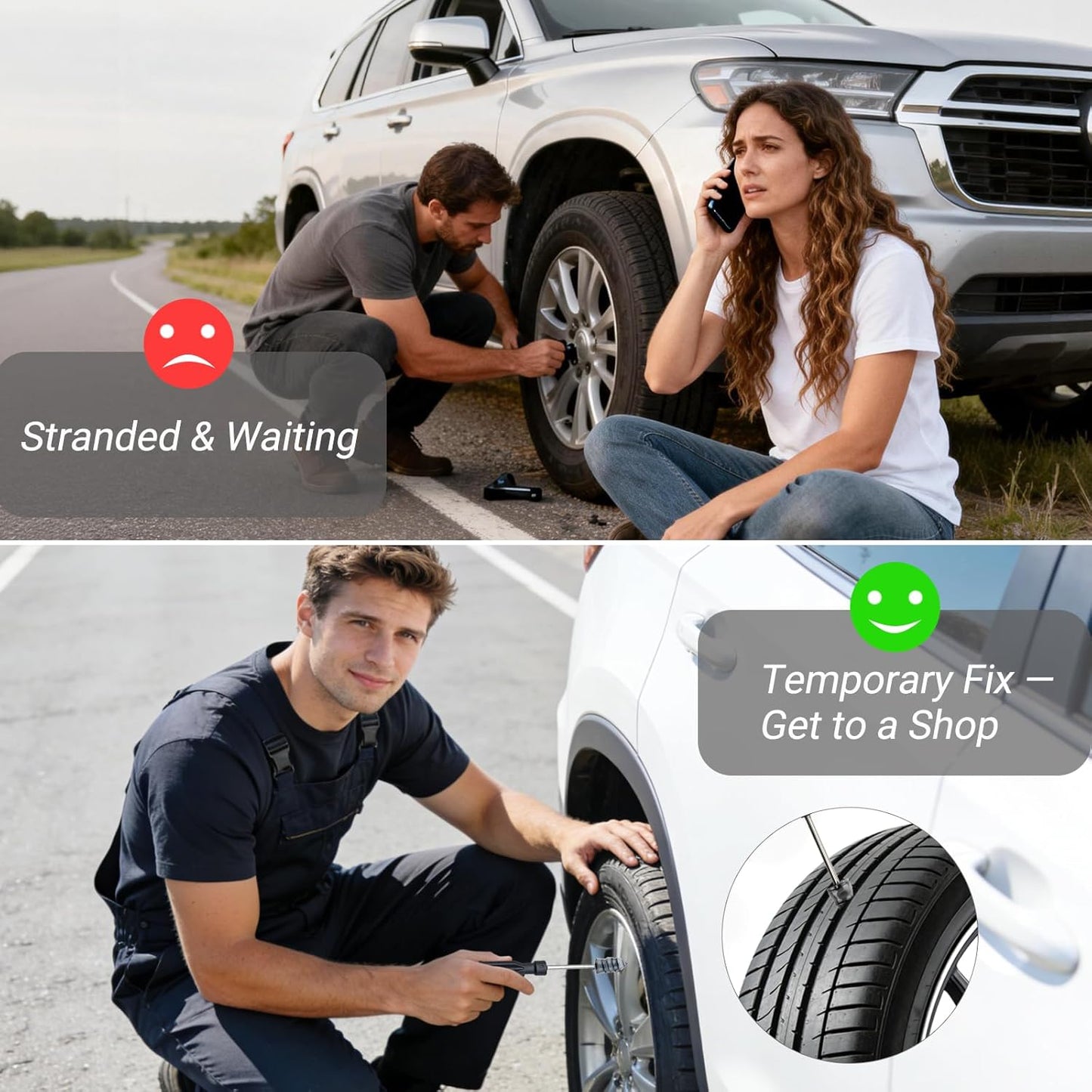 Tire Repair Rubber Nail Kit, Premium Spiral Screw-in Tire Plugs with 2 Sizes, Emergency Roadside Flat Tire Fix Tool for Car Truck Motorcycle Tractor ATV SUV - Fast Self Service Repair, 61 PCS