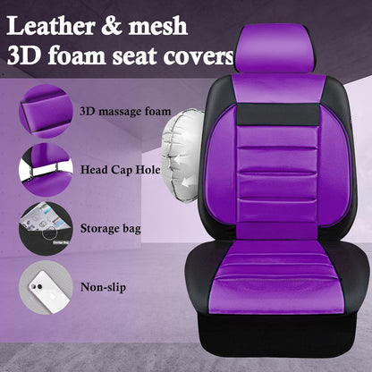 CAR PASS Faux Leather Car Seat Covers Front Seats Only, 3D Foam Support Car Seat Covers, Universal fit for Trucks Vans SUVs Sedans Automotive Comfortable, Airbag Compatible 2 Pieces Front Solid Black