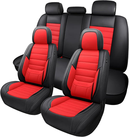 MINGBRON Car Seat Cover Full Set, Leather Car Seat Cover, Waterproof Seat Covers, Car Seat Cushion, Nappa Leather Seat Covers Car Seat Protector Universal Fit Most Cars Black