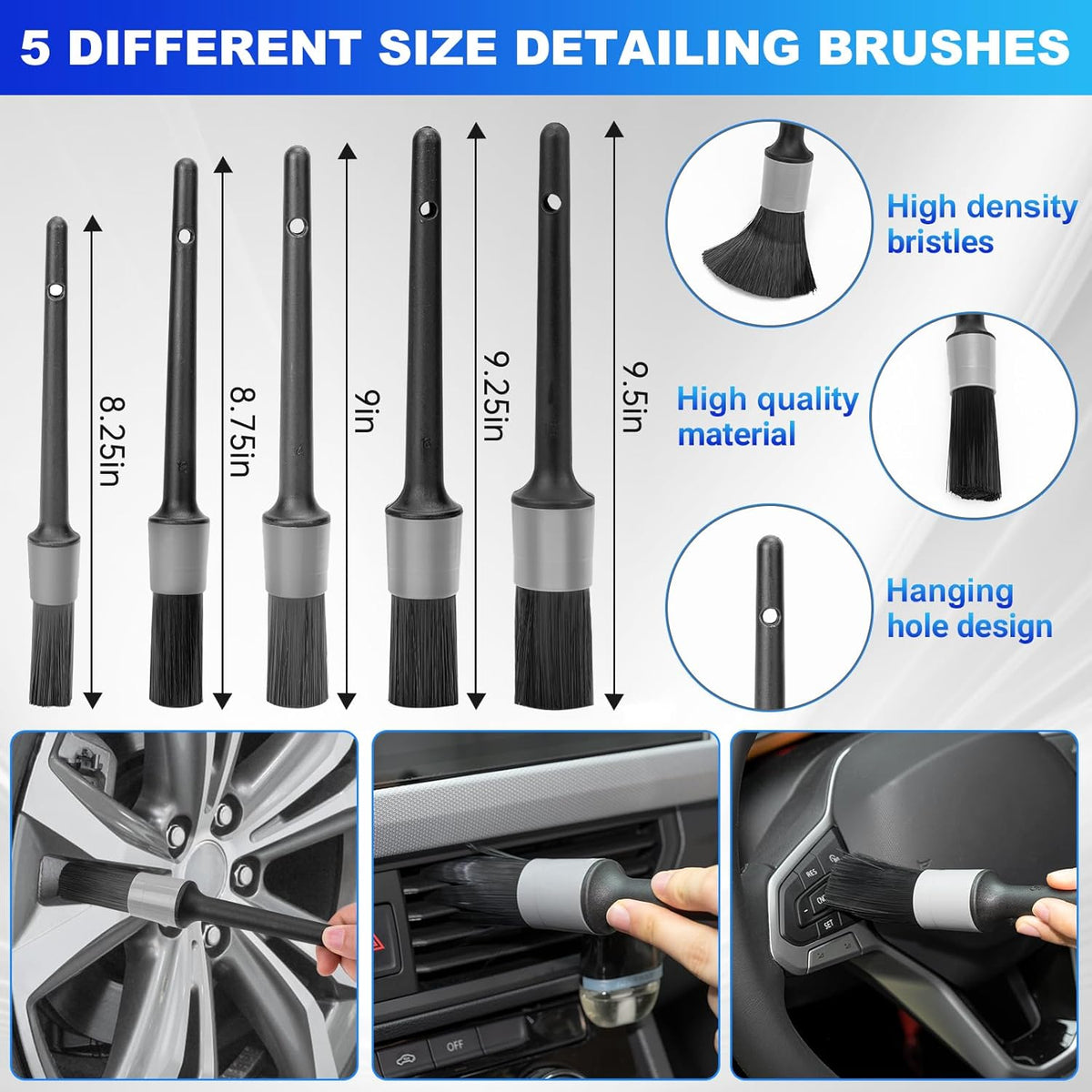 THINKWORK Car Detailing Kit, Car Detailing Brush Set, Car Cleaning Drill Brush Kit with Extension Pole, Professional Auto Detailing Supplies for Automobile Interior Exterior Wheels