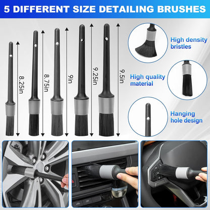 THINKWORK Car Detailing Kit, Car Detailing Brush Set, Car Cleaning Drill Brush Kit with Extension Pole, Professional Auto Detailing Supplies for Automobile Interior Exterior Wheels