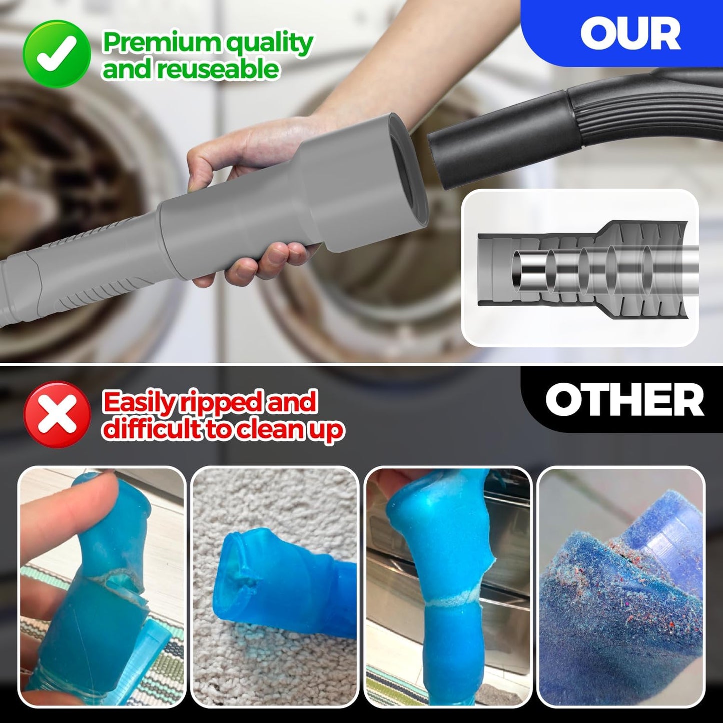 Holikme 2 Pieces Dryer Vent Cleaner Kit, Dryer Lint Vacuum Attachment and Flexible Dryer Lint Brush, Dryer Vent Vacuum Hose Attachment,Blue