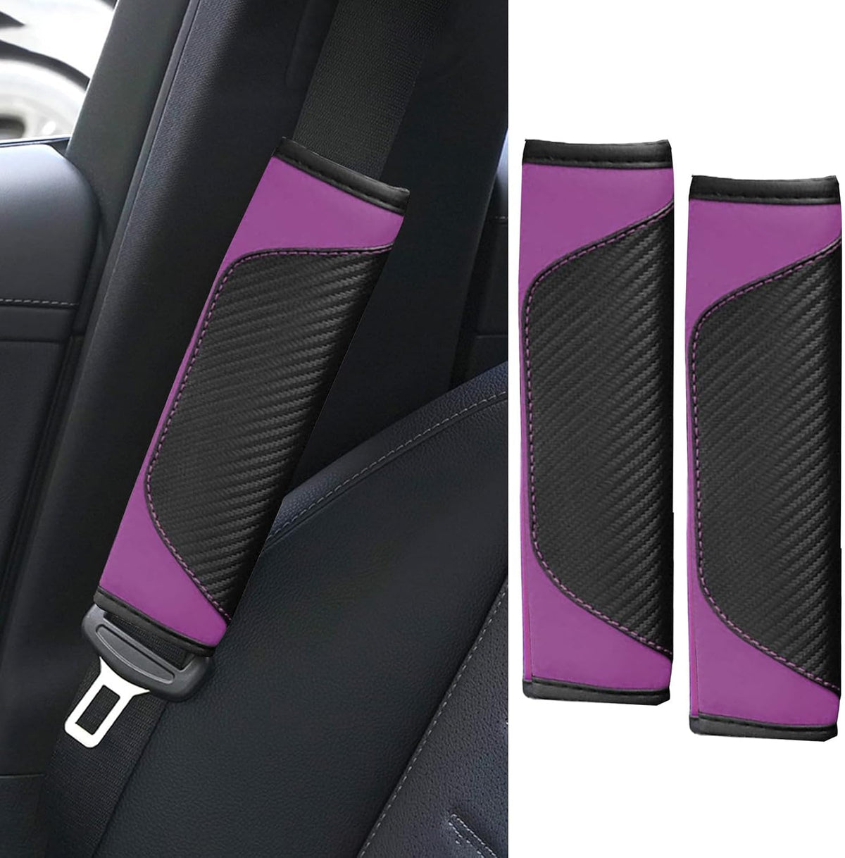 2PCS Car Seat Belt Cover Pad, Soft Carbon Fiber Leather Seatbelt Shoulder Protector for a More Comfortable Driving, Universal Safety Belt Strap Cover to Protect Your Neck (Blue)