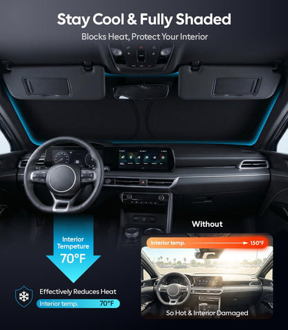 Wigoo Tesla New Model Y Accessories Windshield Sunshade [OEM Design, 100% Sun Blockage] Foldable Heat Insulation Sunshade with Storage Bag, for Model Y 2020~2026 (Juniper), Silver Coating - Colors A