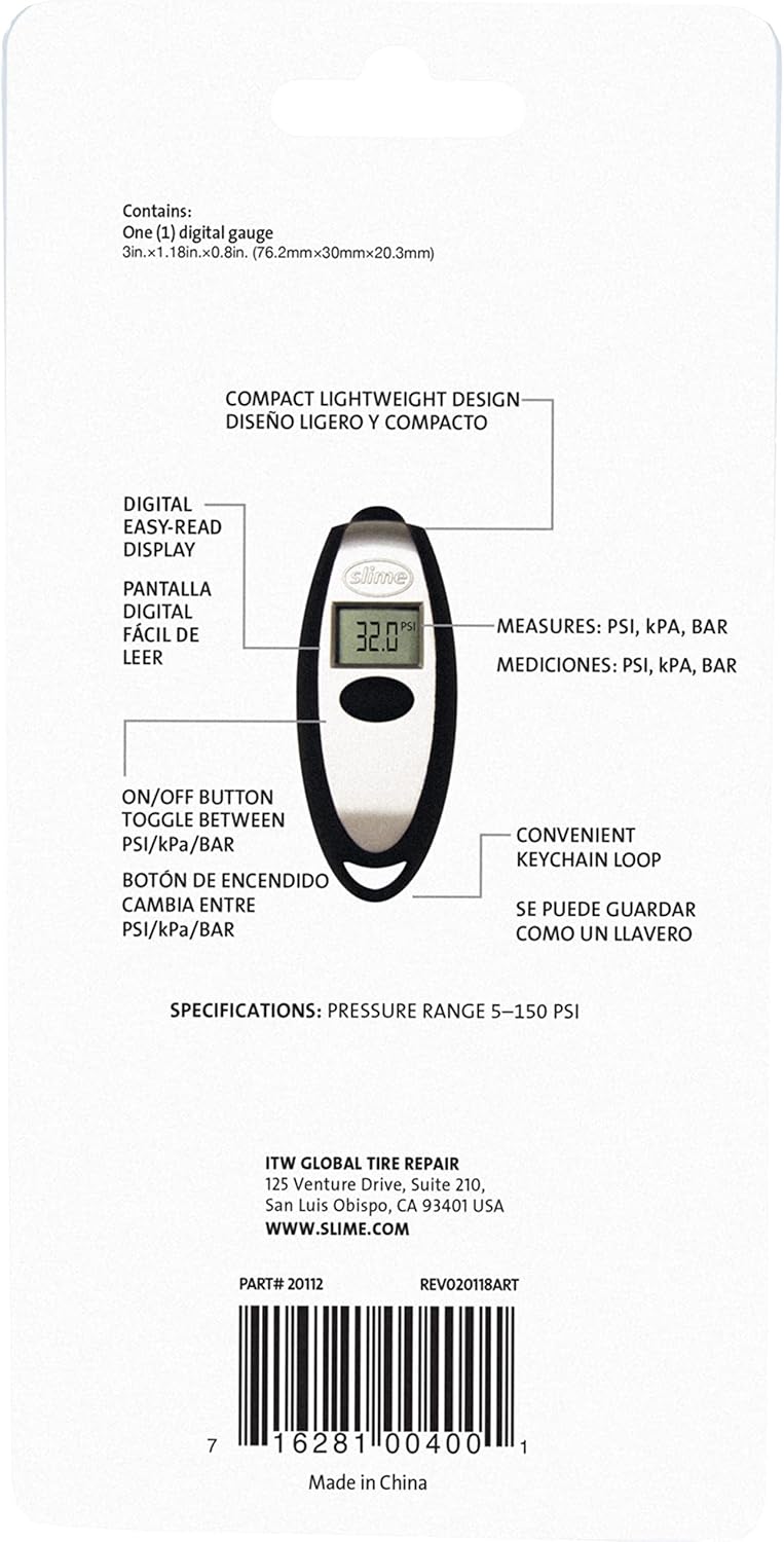 Slime 20049 Tire Pressure Gauge, Large Face Dial Analogue Gauge, 5-60 PSI