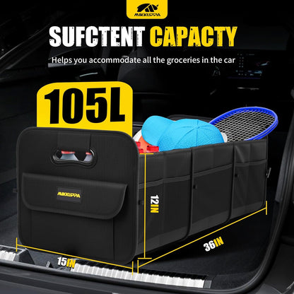 MIKKUPPA Car Trunk Organizer - 70L Collapsible Trunk Organizer for Groceries, Car Storage Organizers for SUV Auto Truck Van with Non Slip Bottom (Black)