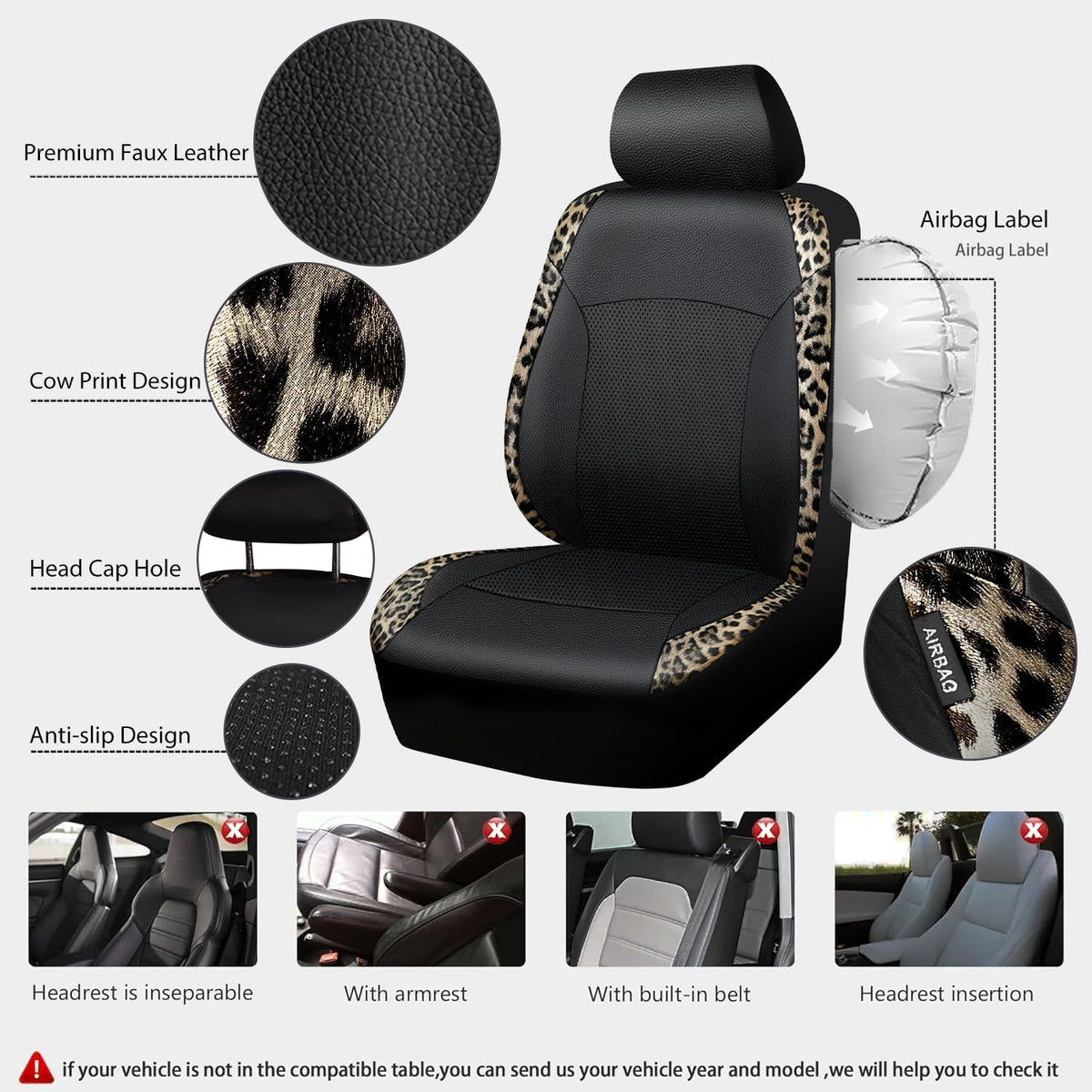 CAR PASS Waterproof Universal Car Floor Mats, Leopard Print Car Mats Fit for SUV,Vans,sedans, Trucks,Set of 4pcs Car Carpet with Driver Heel Pad and Nibs Backing, Leopard Car Accessories Gray Leopard
