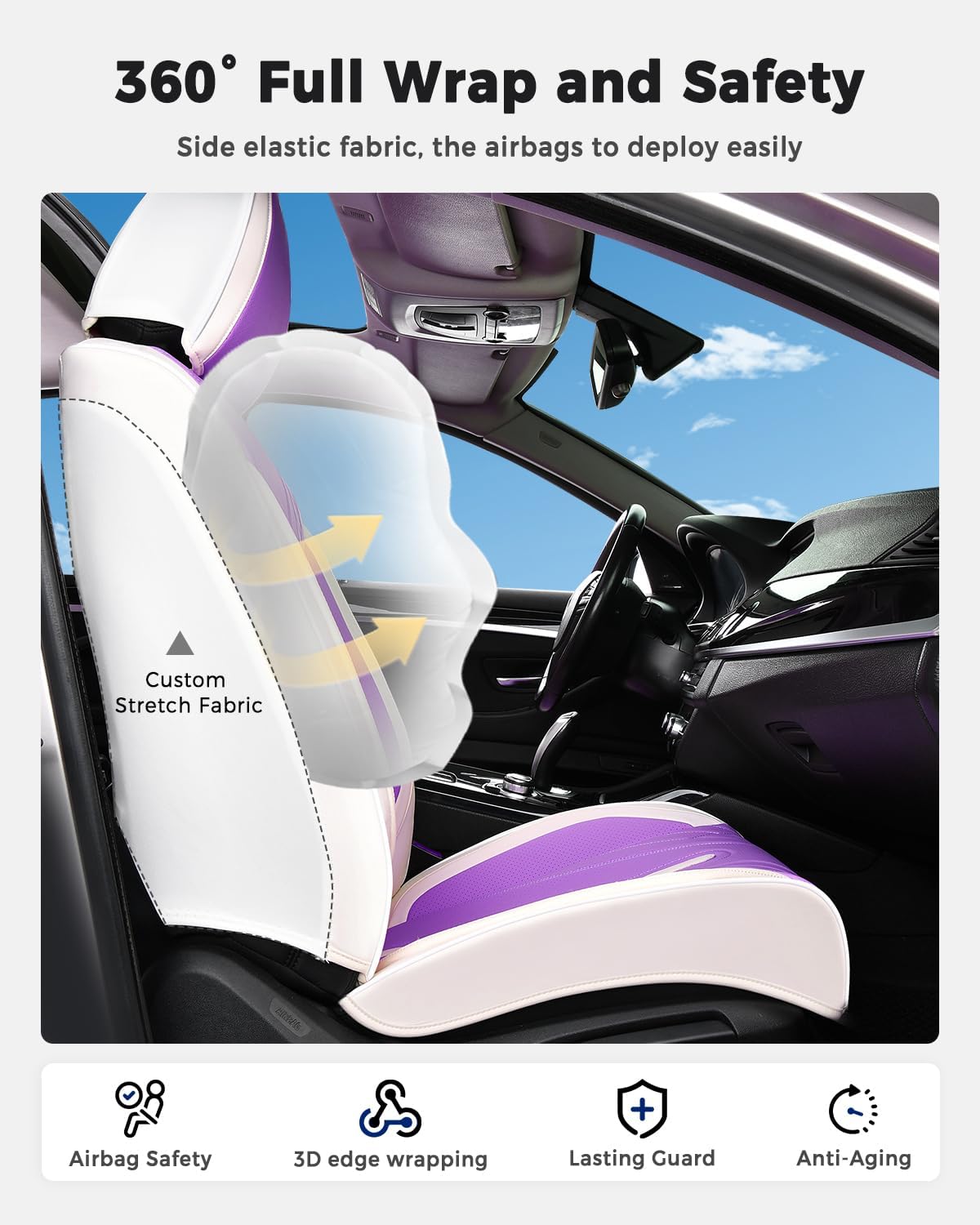 Huidasource Coffee Seat Covers Full Set, Universal Fit for Most Cars Trucks SUV, Full Coverage Leather Seat Cover, Airbag, Cupholder Compatible, Velcro Adjustable, Heaating/Cooling Function Retain