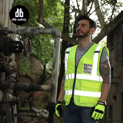 Dib Safety Reflective Safety Vest for Men Women, High Visibility Vest with Pockets and Zipper, ANSI Class 2