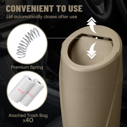 Car Trash Can Bin with Lid - Car Garbage Can Cup Holder - Pink Mini Leakproof Vehicle Garbage Bin with 20pcs Trash Bags - Automobile Organizers and Storage for Front Back Seat Accessories