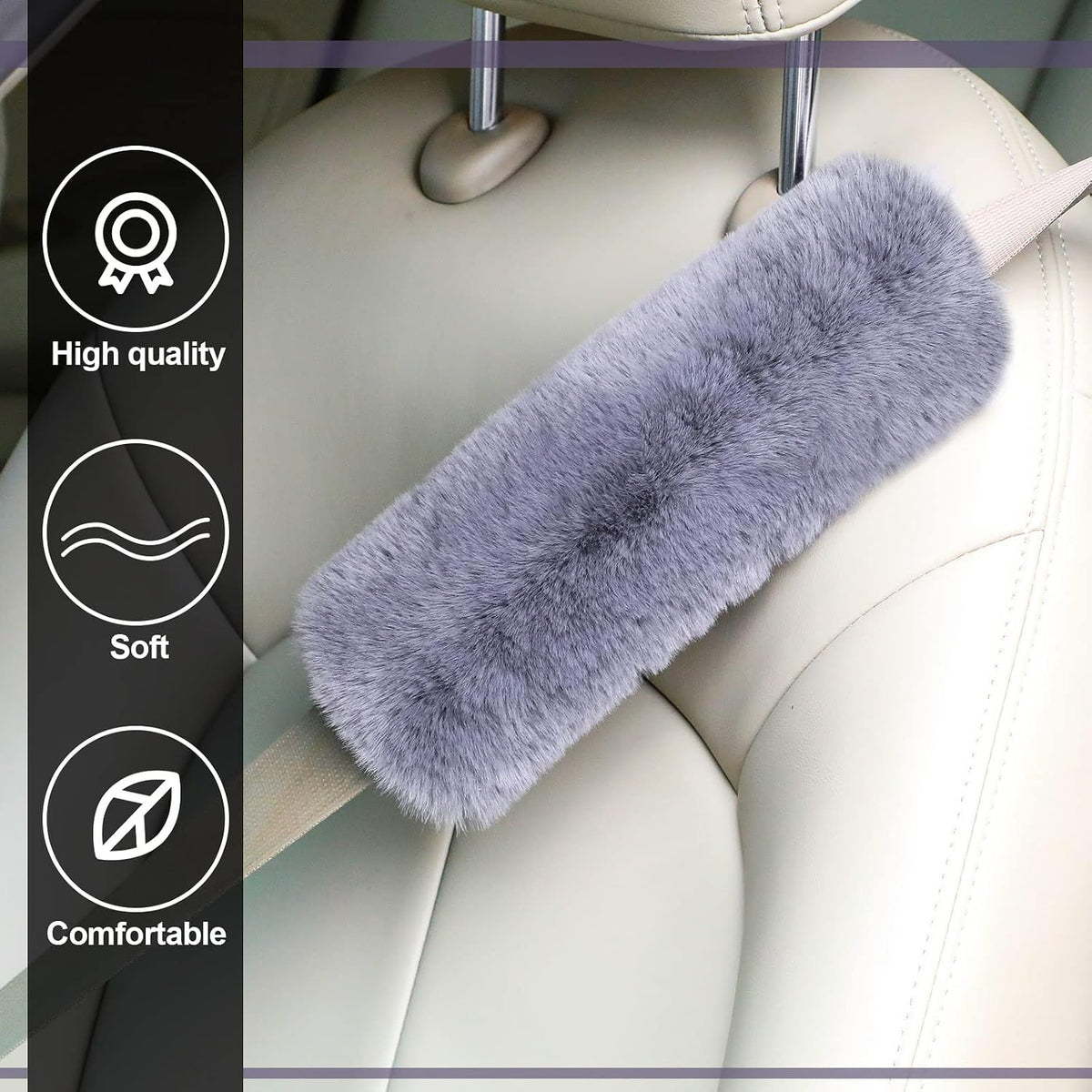 Boao 4 Pack Faux Sheepskin Car Seat Belt Pads Seatbelt Protector Soft Seat Belt Shoulder Strap Cover Comfort Harness Pad(Black, 9.9 Inch)