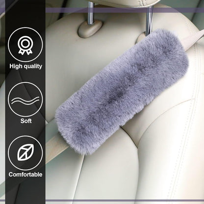 Boao 4 Pack Faux Sheepskin Car Seat Belt Pads Seatbelt Protector Soft Seat Belt Shoulder Strap Cover Comfort Harness Pad(Black, 9.9 Inch)
