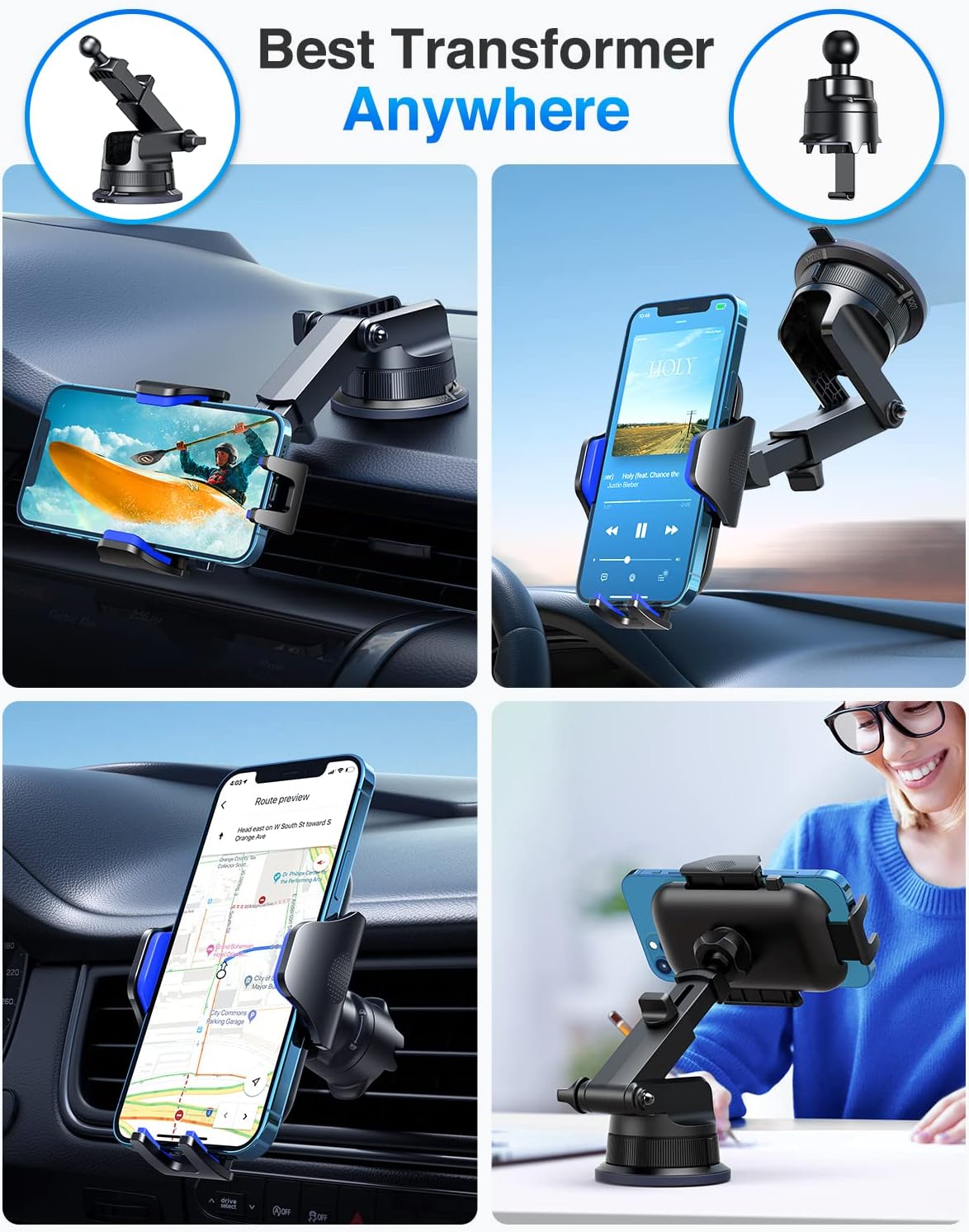 [True Military-Grade] Car Phone Holder VANMASS [Upgraded Strongest Suction&Clip] Cell Phone Mount for Dashboard Windshield Vent Kit, Truck Cradle Stand for iPhone 17 Pro Max 16 15 14 Android,Ink Black