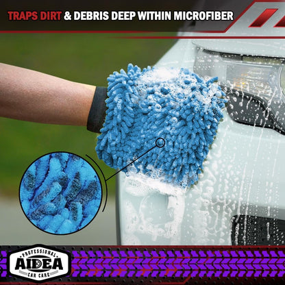 AIDEA Car Wash Mitt Microfiber, 1PK-Scratch-Free& Lint-Free, Premium Chenille Microfiber Mitt Car Wash Brush-Green Regular Size (7.12''X10.14'')