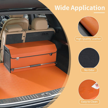XCF Car Trunk Organizer, Leather Trunk Organizer for SUV with Lid and Sturdy Handle Car Storage Organizer (Black, 20.47 x 11.42 x 12.2in)