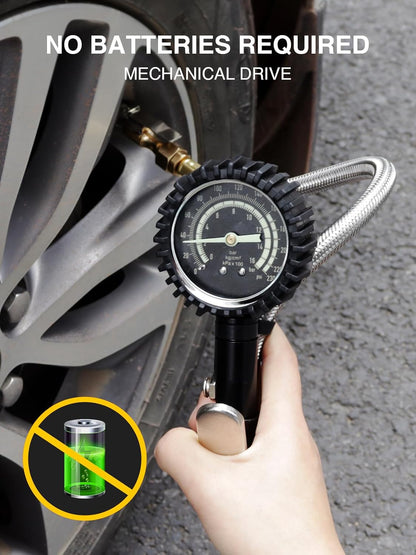 AZUNO Digital Tire Inflator with Pressure Gauge, 200 PSI, Heavy Duty Air Compressor Accessories, with Rubber Hose Lock on Air Chuck and Quick Connect Coupler, Comes with a Portable Carrying Box