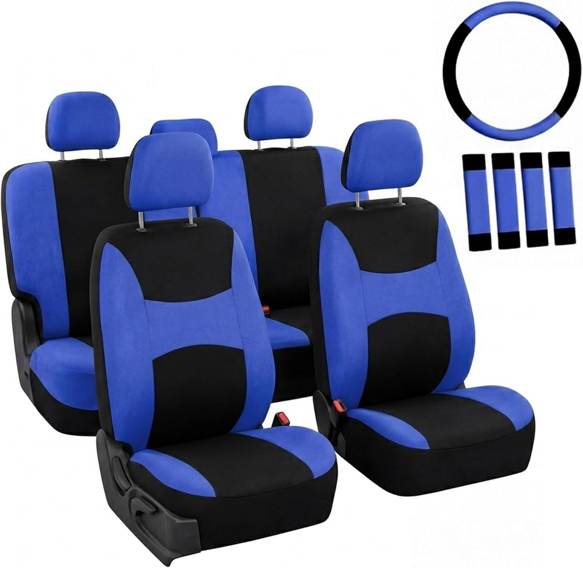 FH Group Full Set Cloth Car Seat Covers, Universal Fit Front and Split Bench Rear, Airbag Compatible, Washable for SUV, Sedan, Van - Black