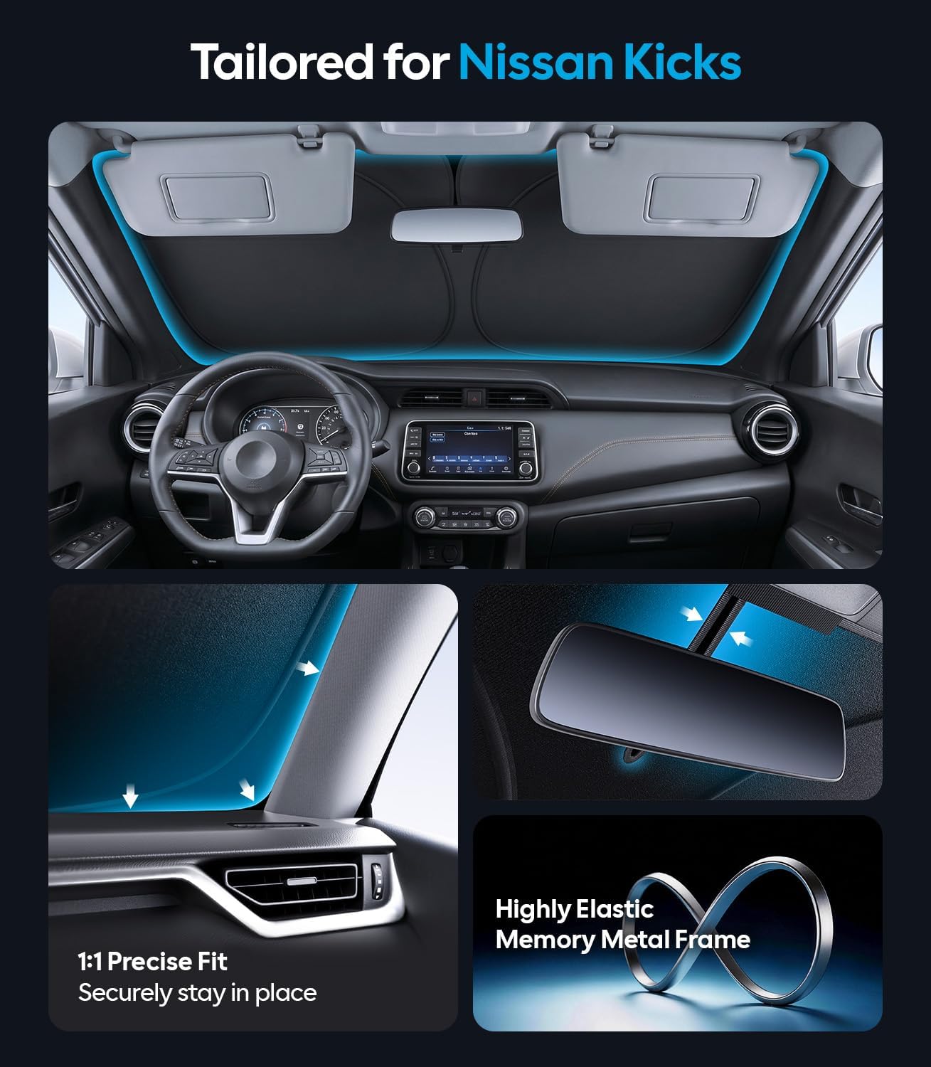 Wigoo Tesla New Model Y Accessories Windshield Sunshade [OEM Design, 100% Sun Blockage] Foldable Heat Insulation Sunshade with Storage Bag, for Model Y 2020~2026 (Juniper), Silver Coating - Colors B