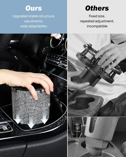 JOYTUTUS Upgraded Car Cup Holder Expander with Offset Base, Fit for YETI, Hydro Flask, Large Cup Holder Expander for Car Hold 18-40 oz Bottles and Mugs, Other Bottles in 3.4"-3.8"(Bling)