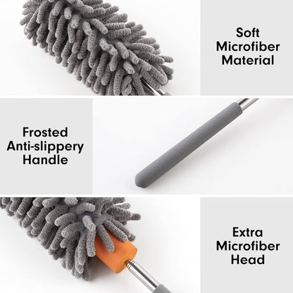 Microfiber Duster for Cleaning, Tukuos Hand Washable Dusters with 2pcs Replaceable Microfiber Head, Extendable Pole, Detachable Cleaning Supplies for Office, Car, Window, Furniture, Ceiling Fan