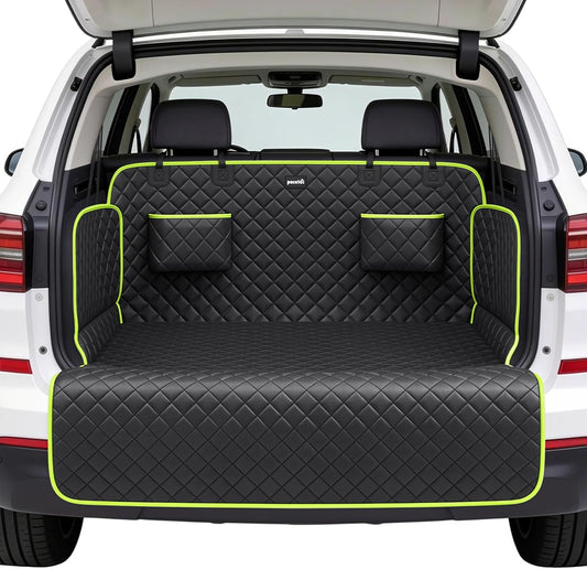 SUV Cargo Liner for Dogs, Upgraded Scratch-proof Leather 14.17" Heightened Side Flaps, 53.15" x40.55" Waterproof Non-Slip Trunk Liner with Bumper Flap, Universal Fit for SUVs Sedans Vans 3-Row SUV