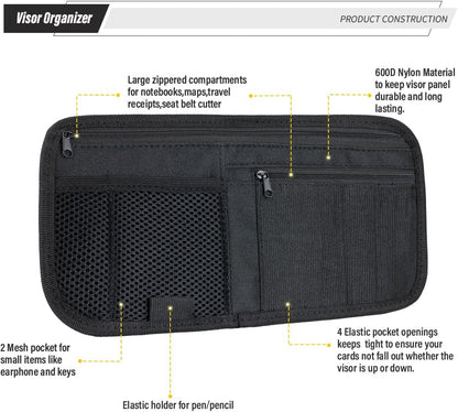 LIVANS Car Sun Visor Organizer, Vehicle Visor Storage Pouch, Auto CD and Glasses Holder, Interior Car Accessories for Credit Card and Registration Document, Fits Most Cars, SUVs, Jeeps, Trucks