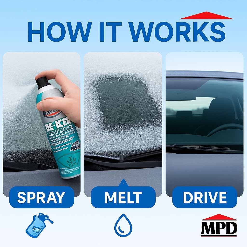 MPD Cobalt Charm Windshield De-Icer Spray – Fast Acting Ice & Frost Remover for Car Windows, Mirrors, Locks & Doors | Prevents Refreezing | Safe for Paint, Metal & Rubber | 10 oz Aerosol Can (2-Pack)