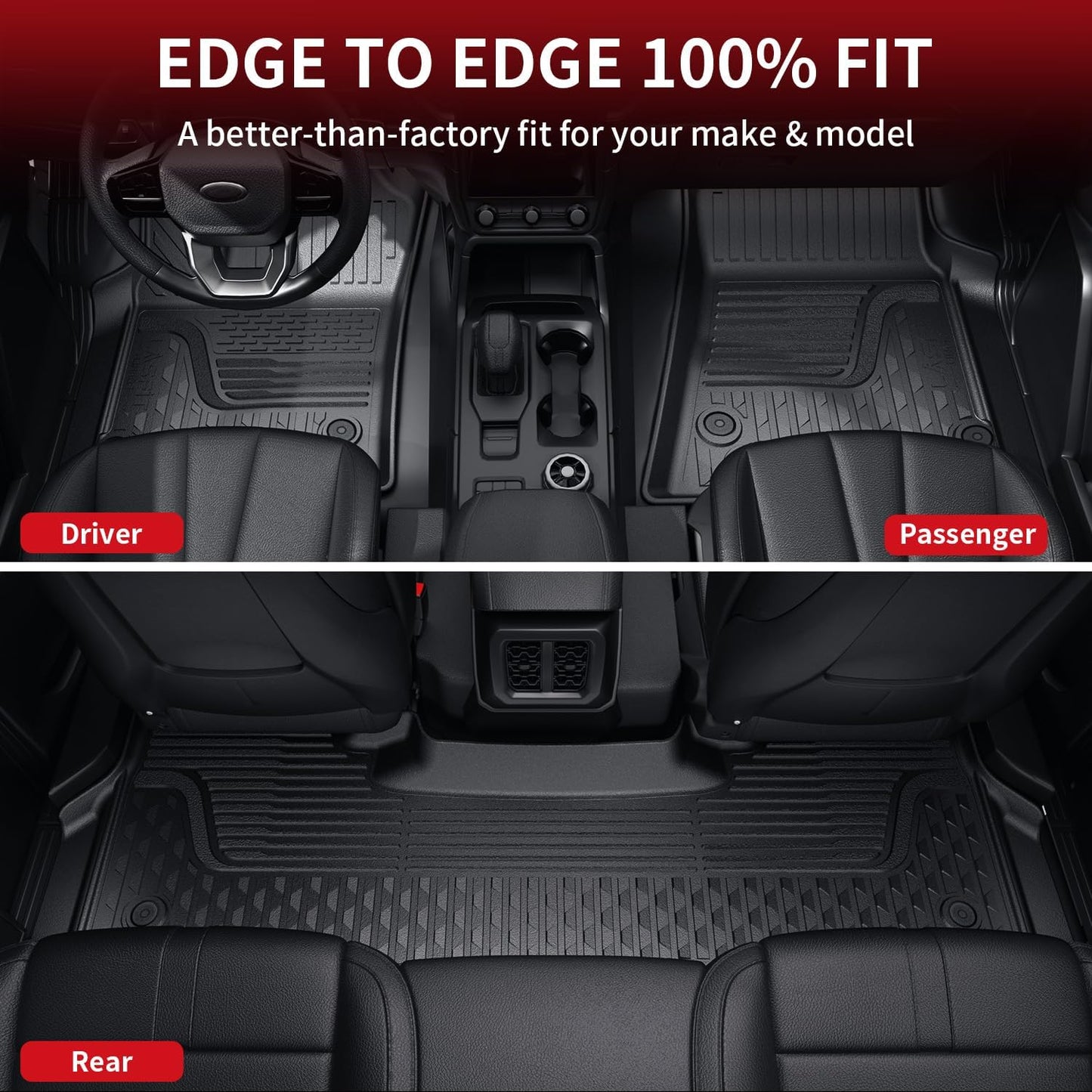 LASFIT Floor Mats for 2019-2025 2026 Ram 2500/3500 Crew Cab Bucket Seat for Carpet & Vinyl Floor (NOT fit Model with PTO Kit), All Weather TPE Custom Fit Car Mats Floor Liners 1st & 2nd Row, Black