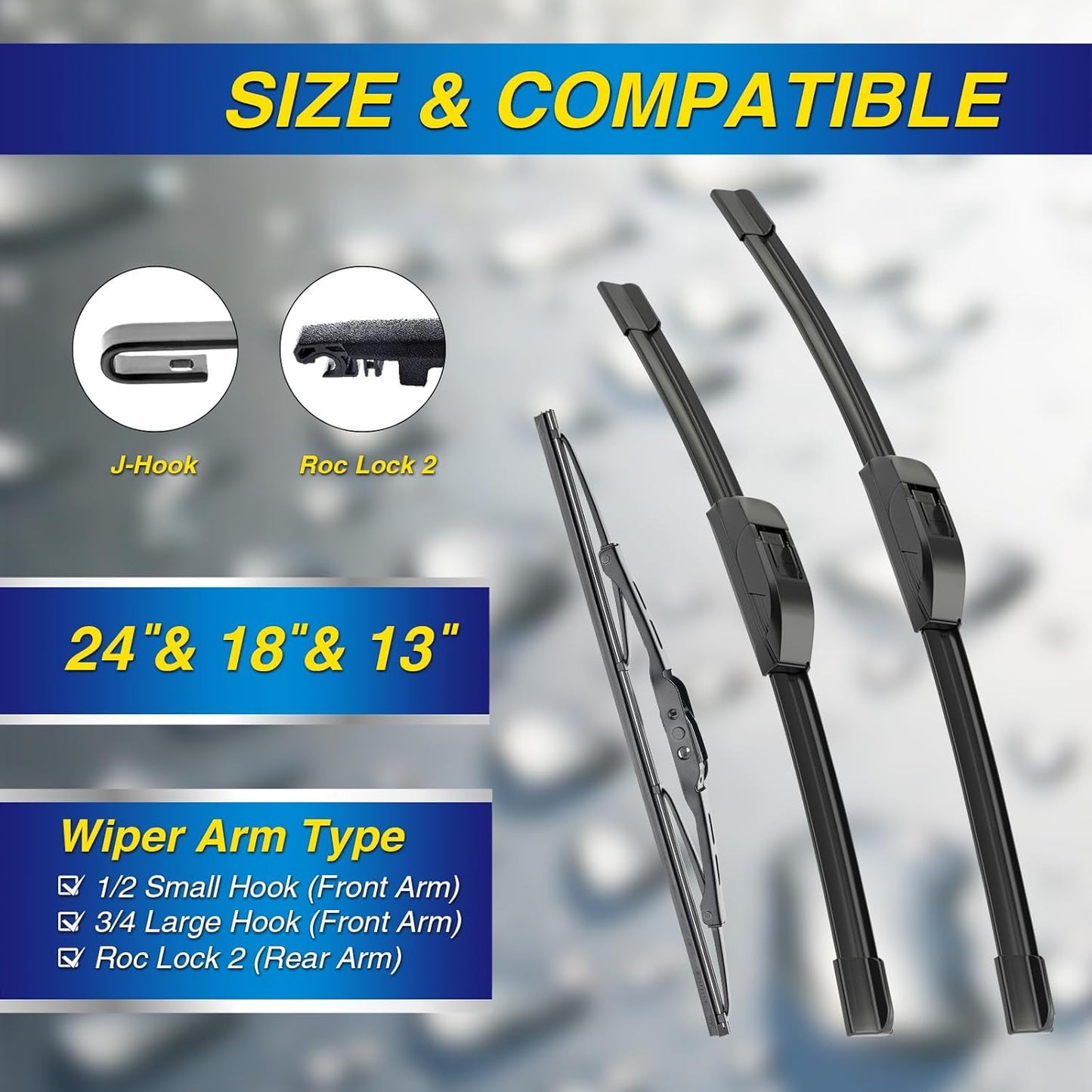 5 PLUS® Silicone Windshield Wipers Replacement for 2019-2024 Toyota RAV4/ 2006-2015 Mazda 5 Wiper Blades(Set of 3), Windshield Wiper Blades For My Car-26"/16"/12" - Colors C