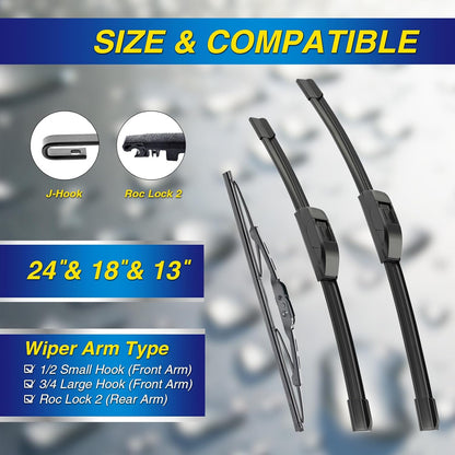5 PLUS® Silicone Windshield Wipers Replacement for 2019-2024 Toyota RAV4/ 2006-2015 Mazda 5 Wiper Blades(Set of 3), Windshield Wiper Blades For My Car-26"/16"/12" - Colors C