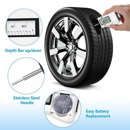 3 Modes Digital Tire Tread Depth Gauge, Tire Depth Gauge with Fractional Inch, Decimal Inch and Millimeter for Motorcycles, Cars, Trucks, Vans, SUV