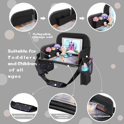 MENZOKE Kids Travel Tray for Toddler Car Seat, Road Trip Activities for Kids with iPad Holder Stand & Dry Erase Board, Road Trip Essentials Accessories Lap Tray as Travel Gifts for Kid, Pink