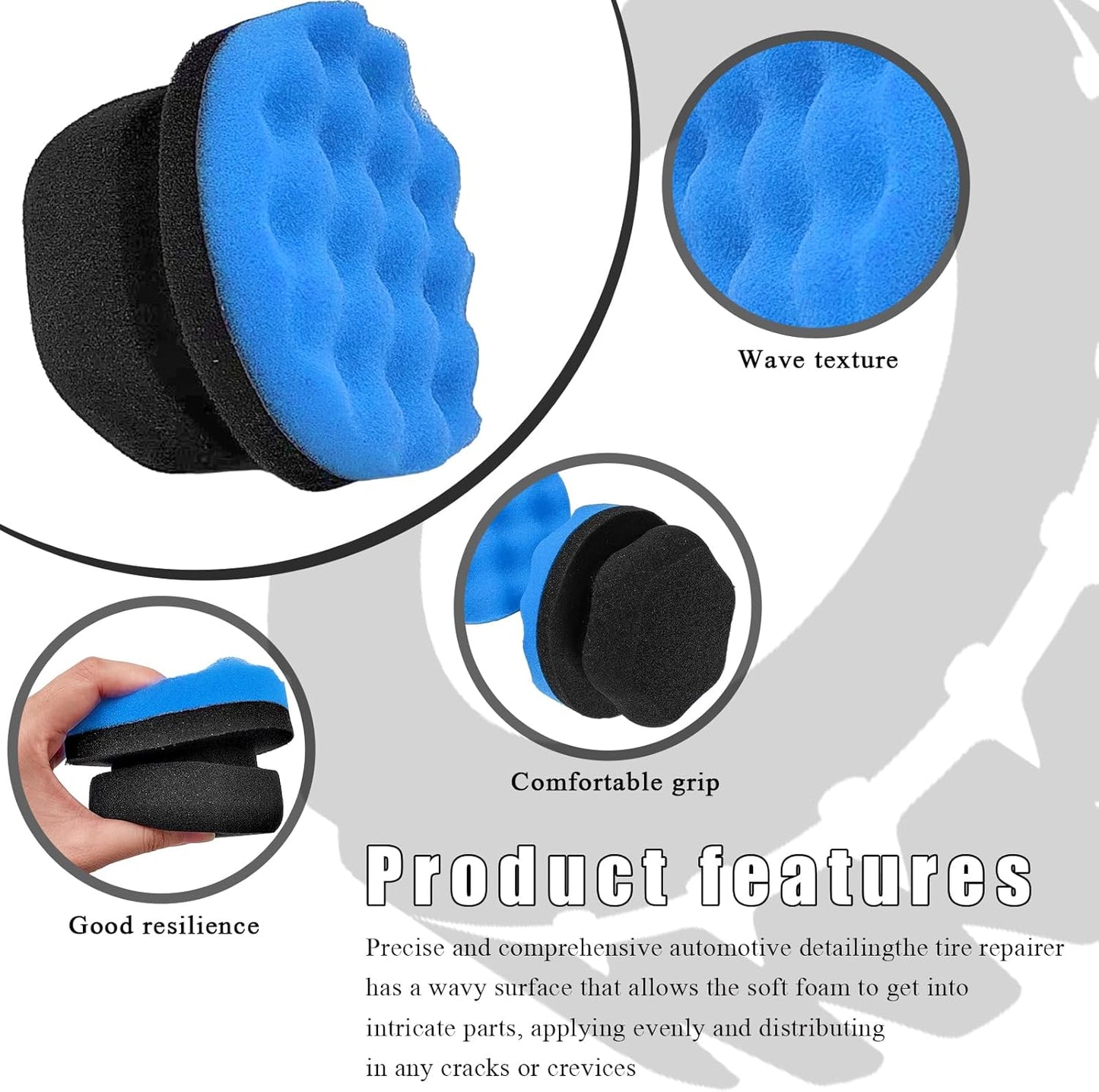 KVAEY 2 PCS Tire Dressing Applicator Pads, Reusable Hex Grip Tire Shine Applicator Polishing Sponge Pads, Wheel Tire Shine Detailing Foam for Most Vehicles, Car Accessories (Black, 3.15")