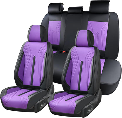 Huidasource Coffee Seat Covers Full Set, Universal Fit for Most Cars Trucks SUV, Full Coverage Leather Seat Cover, Airbag, Cupholder Compatible, Velcro Adjustable, Heaating/Cooling Function Retain