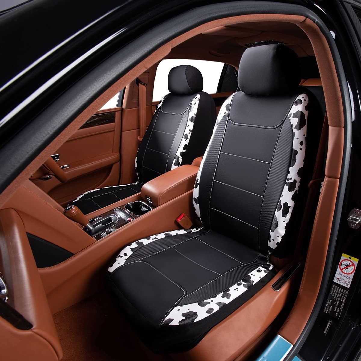 Flying Banner Carbon Fiber Leather Vehicle Seat Covers, Leopard Gray Black, Universal Fit - 8PCS