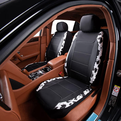 Flying Banner Carbon Fiber Leather Vehicle Seat Covers, Leopard Gray Black, Universal Fit - 8PCS