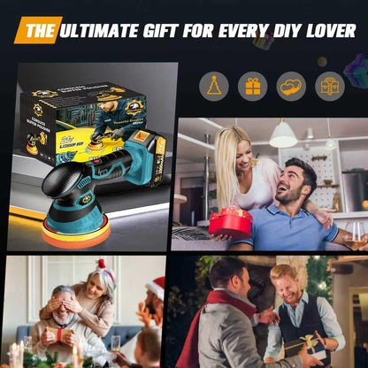 Cordless Car Buffer Polisher kit [2x 2000mAh 21V Batteries & 18 PCS Attachments] 6-Speed Orbital Design, LED Display, Lightweight Detailing Tool for Waxing, Polishing & Scratch Removal-Yellow