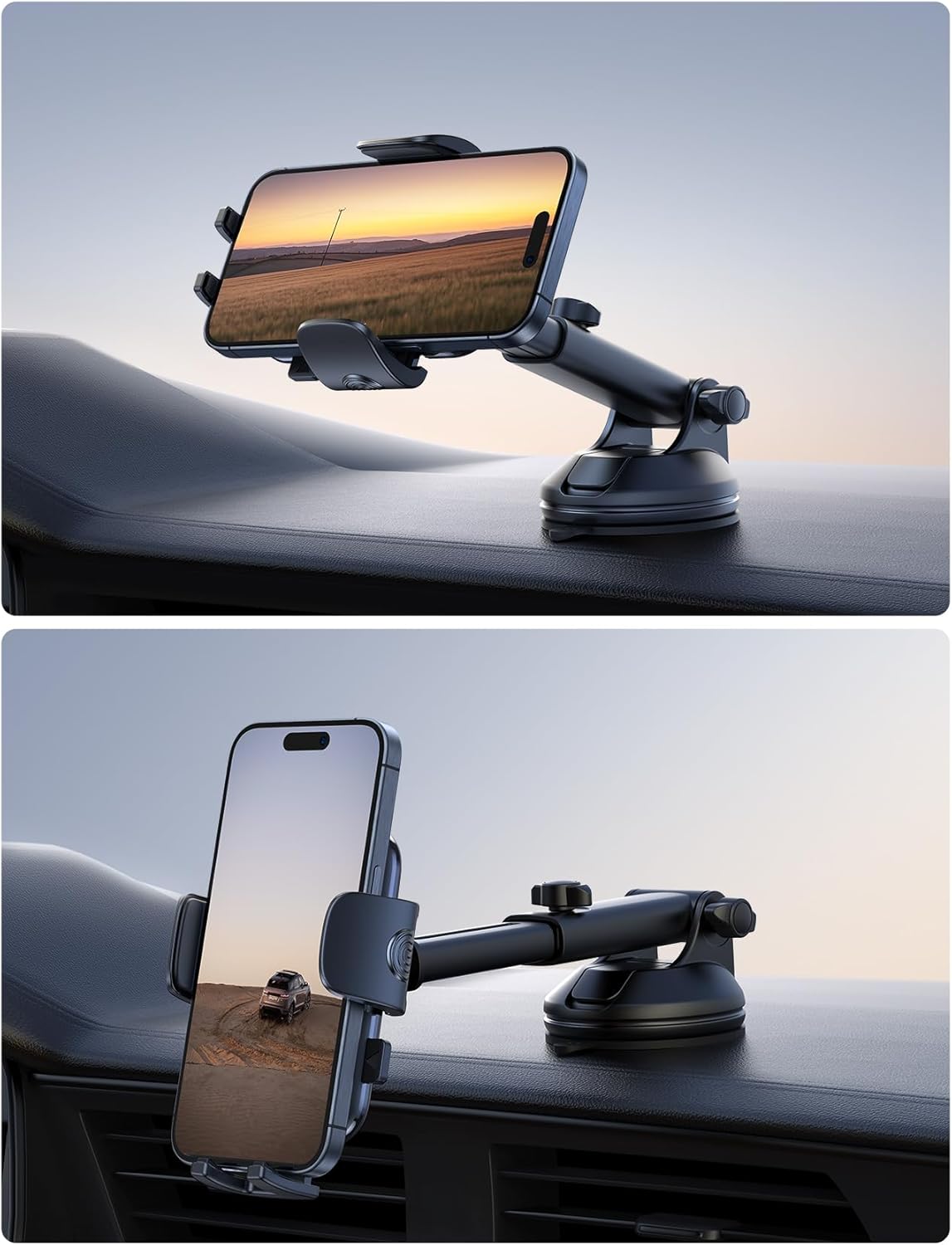 Lamicall Car Phone Holder - [Strongest Military-Grade Suction Cup] 360° Rotation Phone Holders for Your Car Quick Release Adjustable Phone Mount for Car Dashboard for iPhone 17 16 Pro Max Galaxy Truck