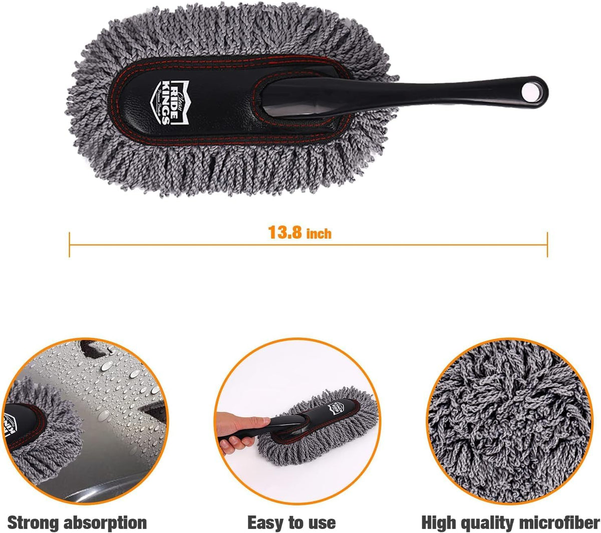 Car Duster Exterior Scratch Free,Car Dust Brush with Extendable Telescoping Handle to Remove Dust Pollen,Duster for Car,Truck,RV and Motorcycle,Large Auto Mop Duster Head, Wax Cotton Hair