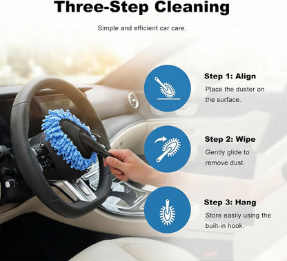 Car Dash Duster Brush, Super Soft Microfiber Duster Auto Dashboard Dust Detailing Tool, Multifunctional Scratch Free Dash Dust Cleaning Brush for Vehicle Home Kitchen (Blue)