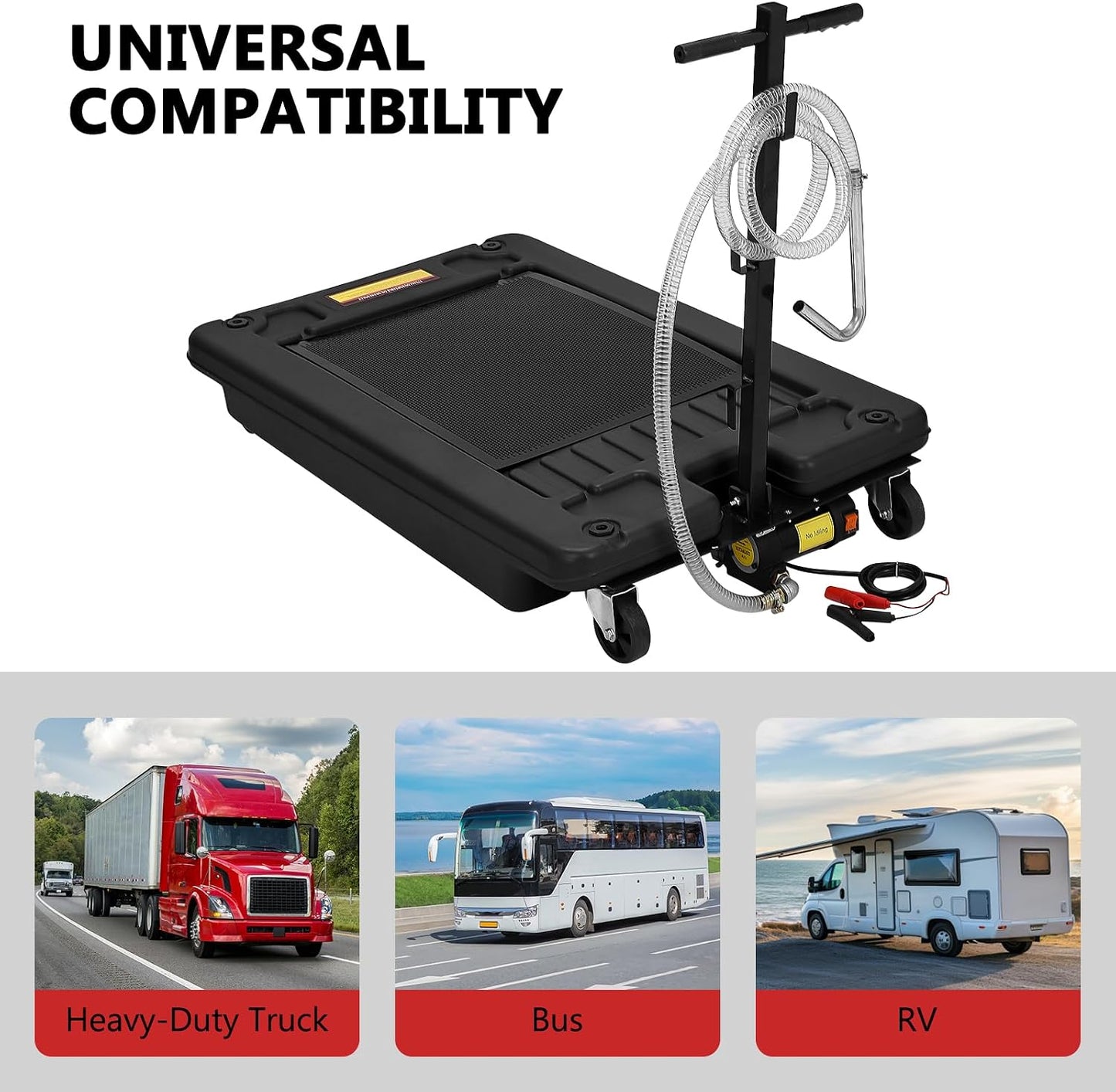 Garvee 20 gal Oil Drain Pan Oil Drain Tank, 76 L Low Profile Oil Drain Pan, Large Capacity Oil Change Pan with Manual Pump & T Foldable Hand and Wheels, 8 ft Hose Oil Drain Cart for Car, SUV, Trucks