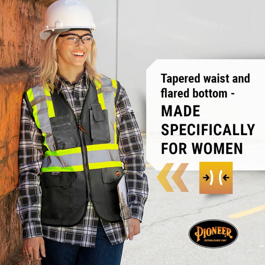 Pioneer Safety Vest for Women With Pockets - Hi-Vis Reflective Tape - For Construction