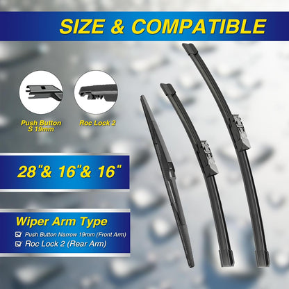 5 PLUS® Silicone Windshield Wipers Replacement for 2019-2024 Toyota RAV4/ 2006-2015 Mazda 5 Wiper Blades(Set of 3), Windshield Wiper Blades For My Car-26"/16"/12" - Colors C