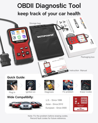MOTOPOWER MP69033 Pro OBD2 Scanner Code Reader Check Engine Fault Light Diagnostic Scan Tool with Battery Tester